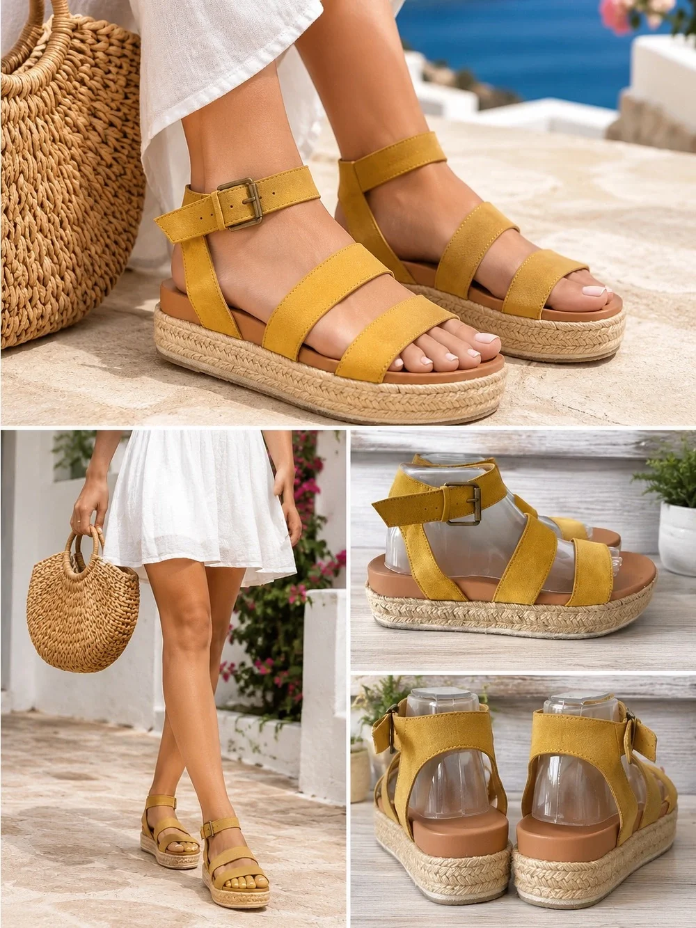 Universal Thread Mustard Espadrille Sandals Platform Ankle Strap 9.5